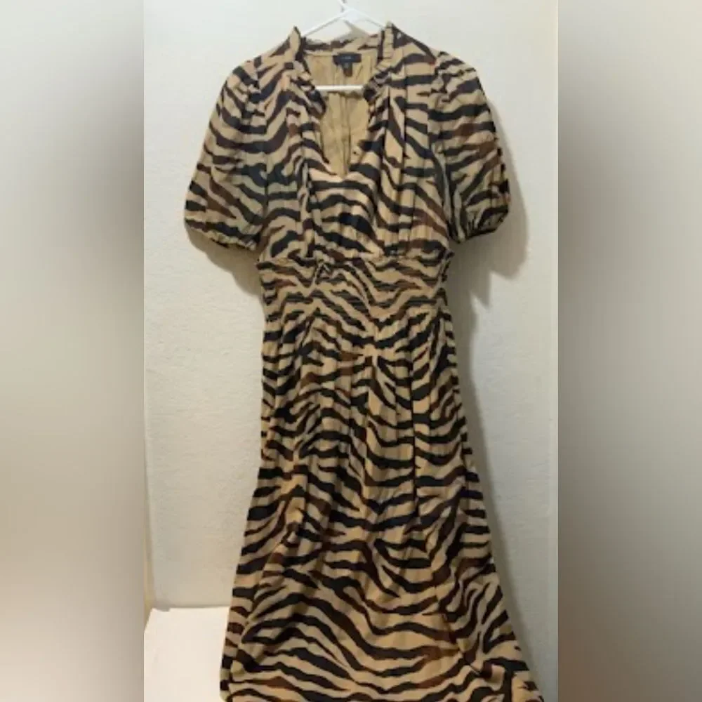 J. Crew Smocked-Waist Cotton Voile Dress in Zebra Stripe